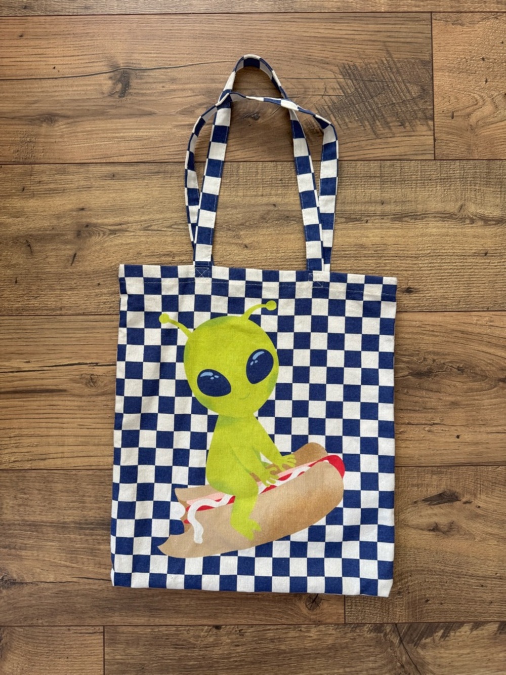 Flying Tiger Alien Hot Dog Checkered Tote Bag